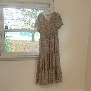 Mikarose Floral Tiered Maxi Dress - tan/biege